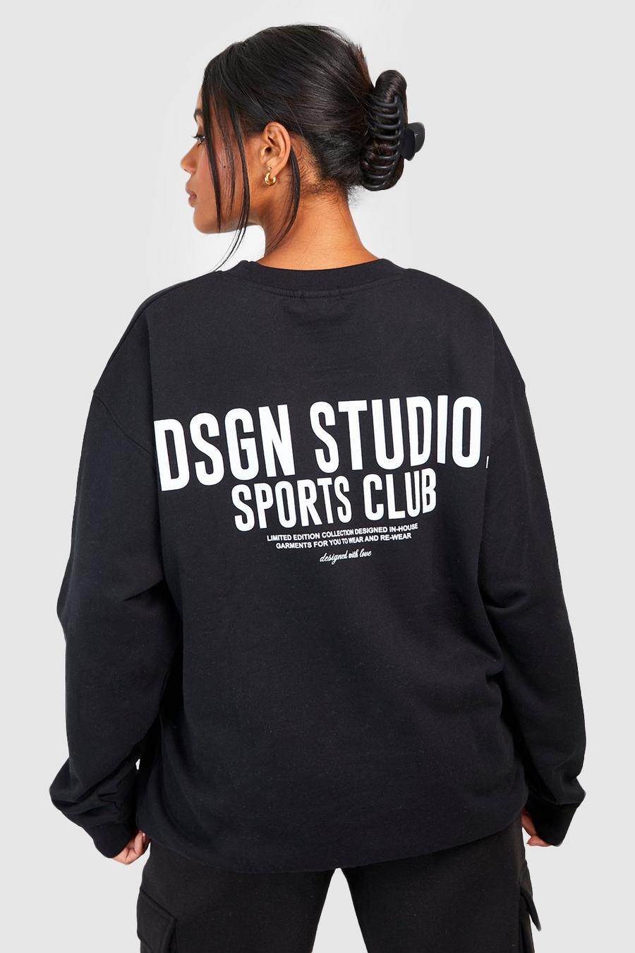 Oversize Sweatshirt mit Dsgn Studio Sports Club Slogan, Black