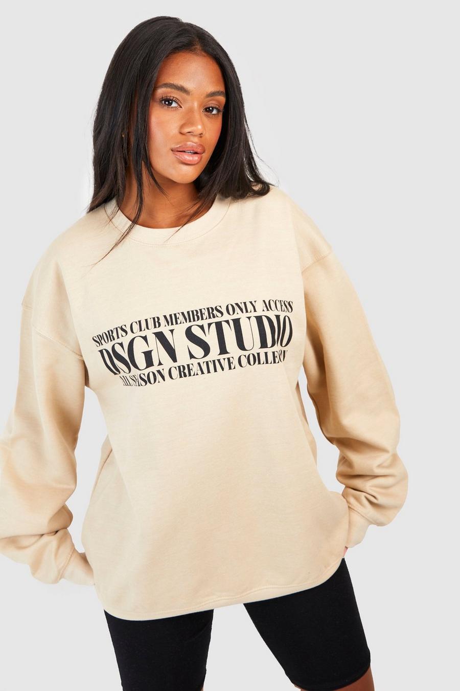 Oversize Sweatshirt mit Dsgn Studio Slogan, Sand