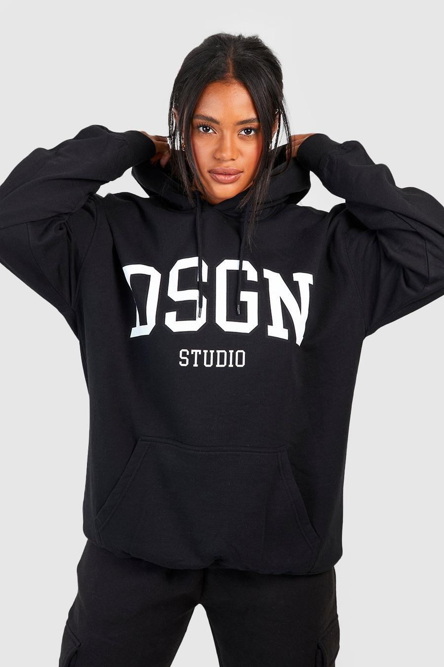 Sudadera oversize con capucha y eslogan Collegiate Dsgn Studio, Black