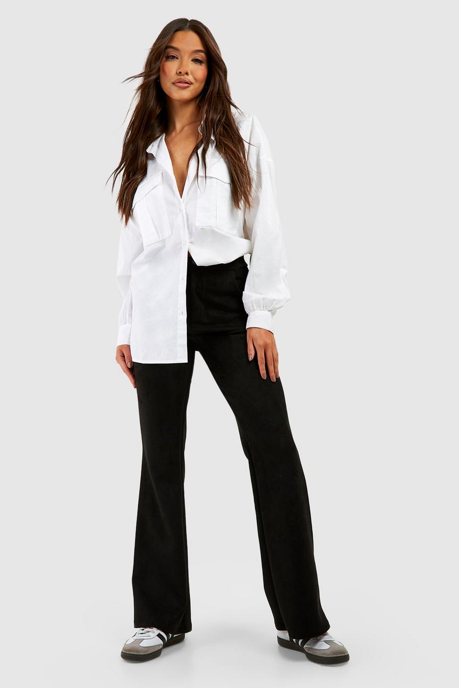 Black Scuba Suede High Waisted Flared Pants