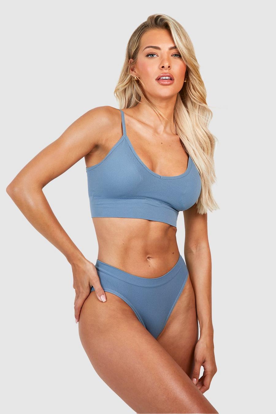 Petrol Seamless Strappy Bralet And Brief Set  