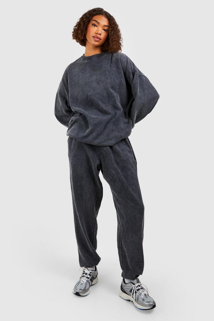 Charcoal Tall Washed Oversized Track Pants image number 1