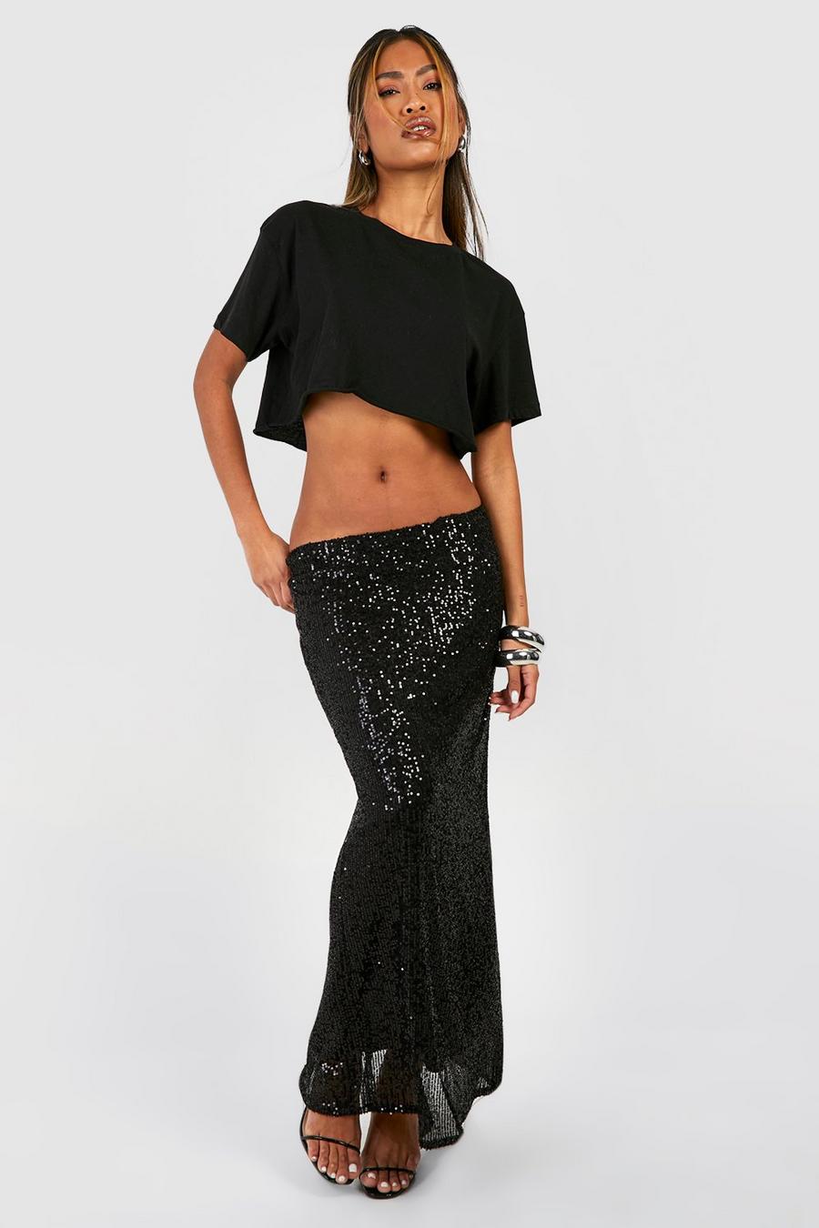 Black Knitted Sequin Midaxi Skirt image number 1