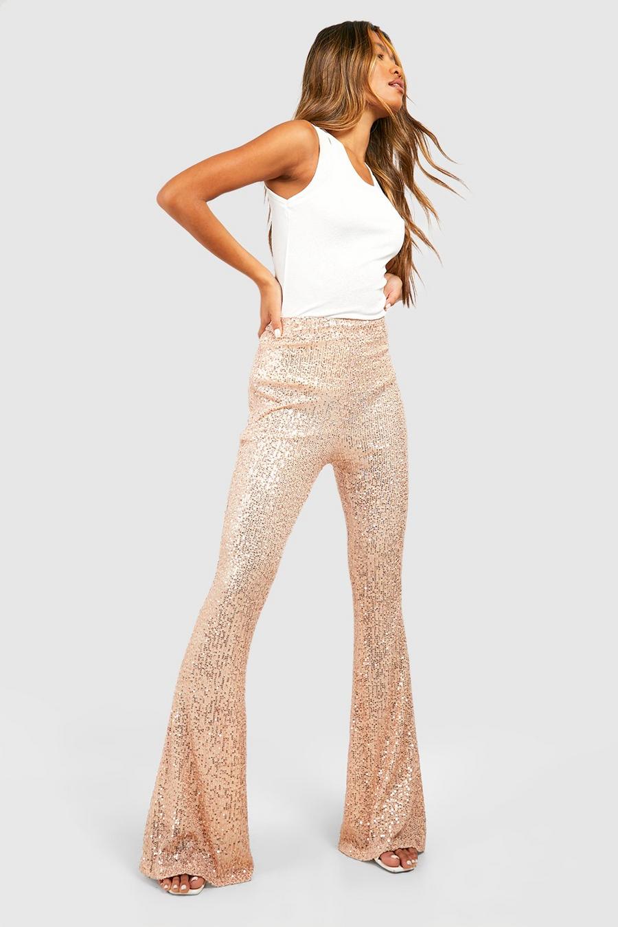 Nude Knitted Sequin Flared Pants