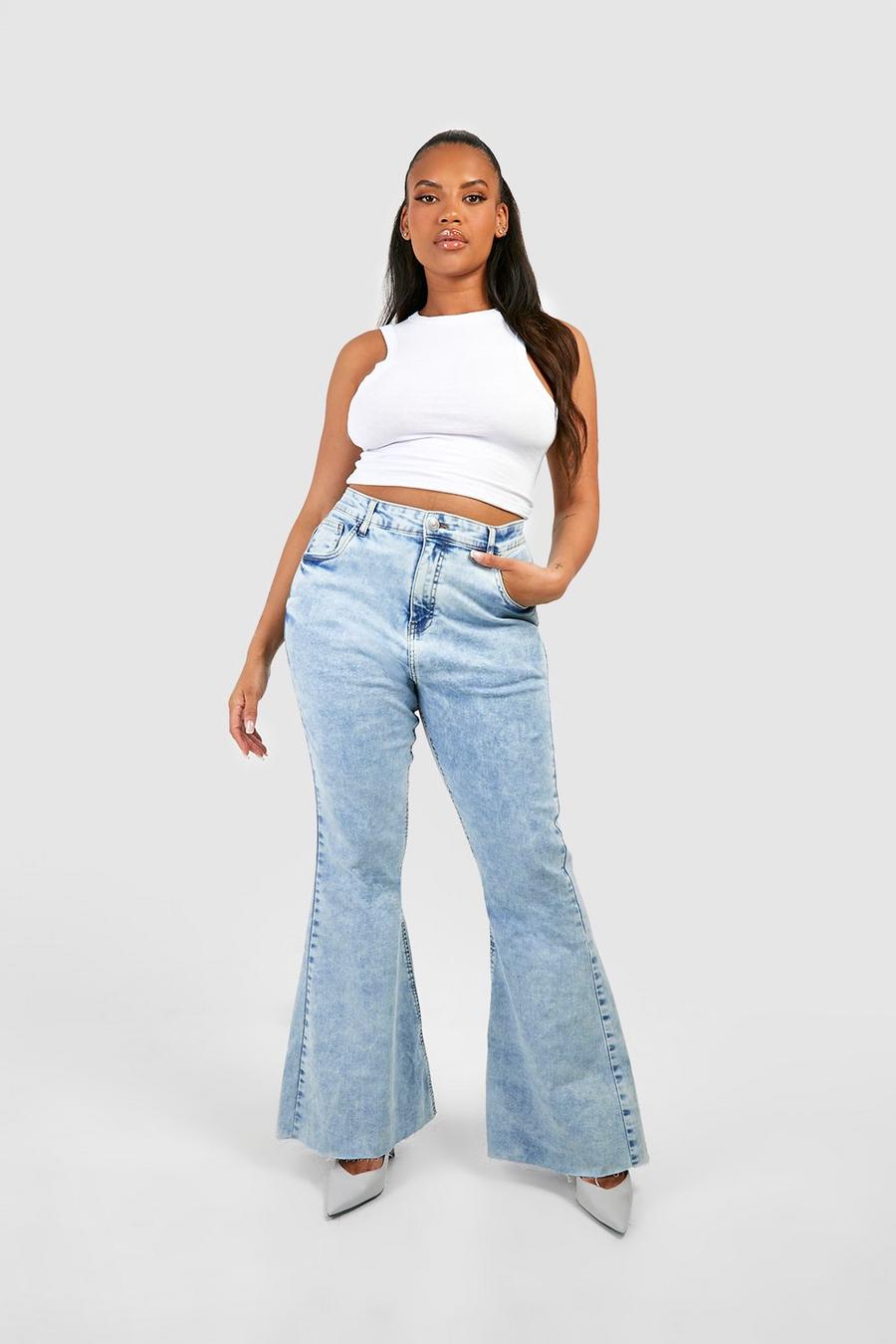 Jeans a zampa Plus Size in denim con fondo grezzo, Light blue