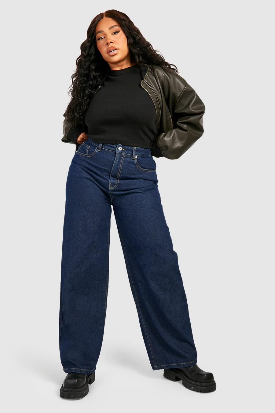 Dark blue Plus High Waisted Wide Leg Jeans image number 1