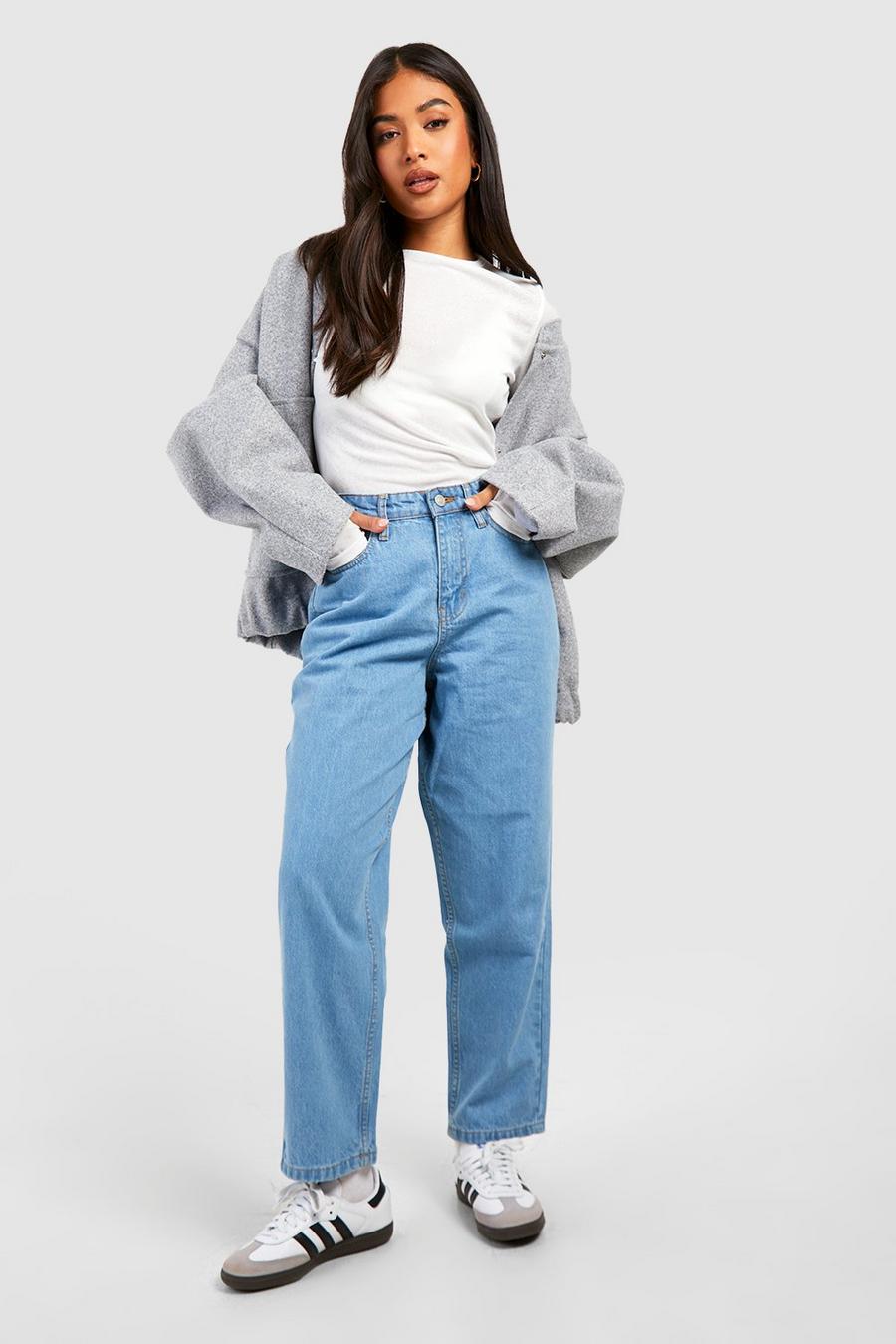 Petite Mid Blue High Rise Mom Jeans 26" image number 1