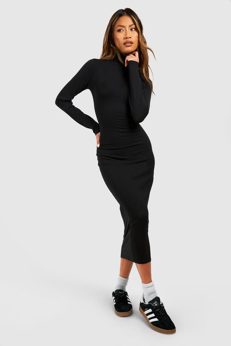 Black Premium Super Soft Turtleneck Midaxi Dress