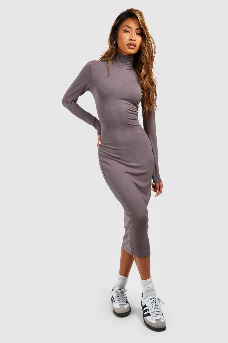 Charcoal Premium Super Soft Turtleneck Midi Dress image number 1