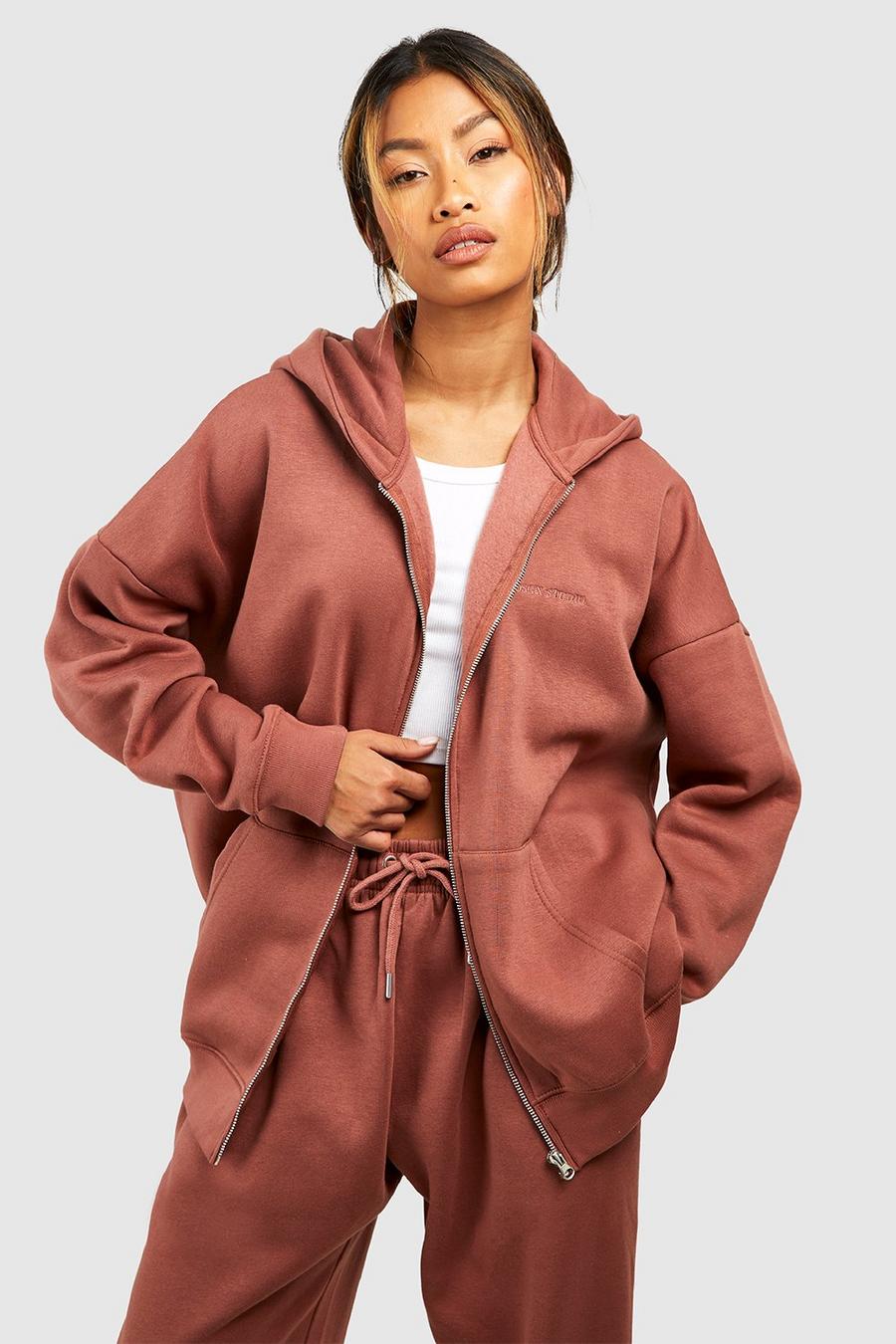 Mocha Oversized Zip Through Hoodie