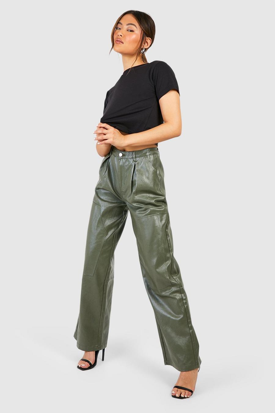 PU-beschichtete Jeans mit geradem Bein, Khaki image number 1