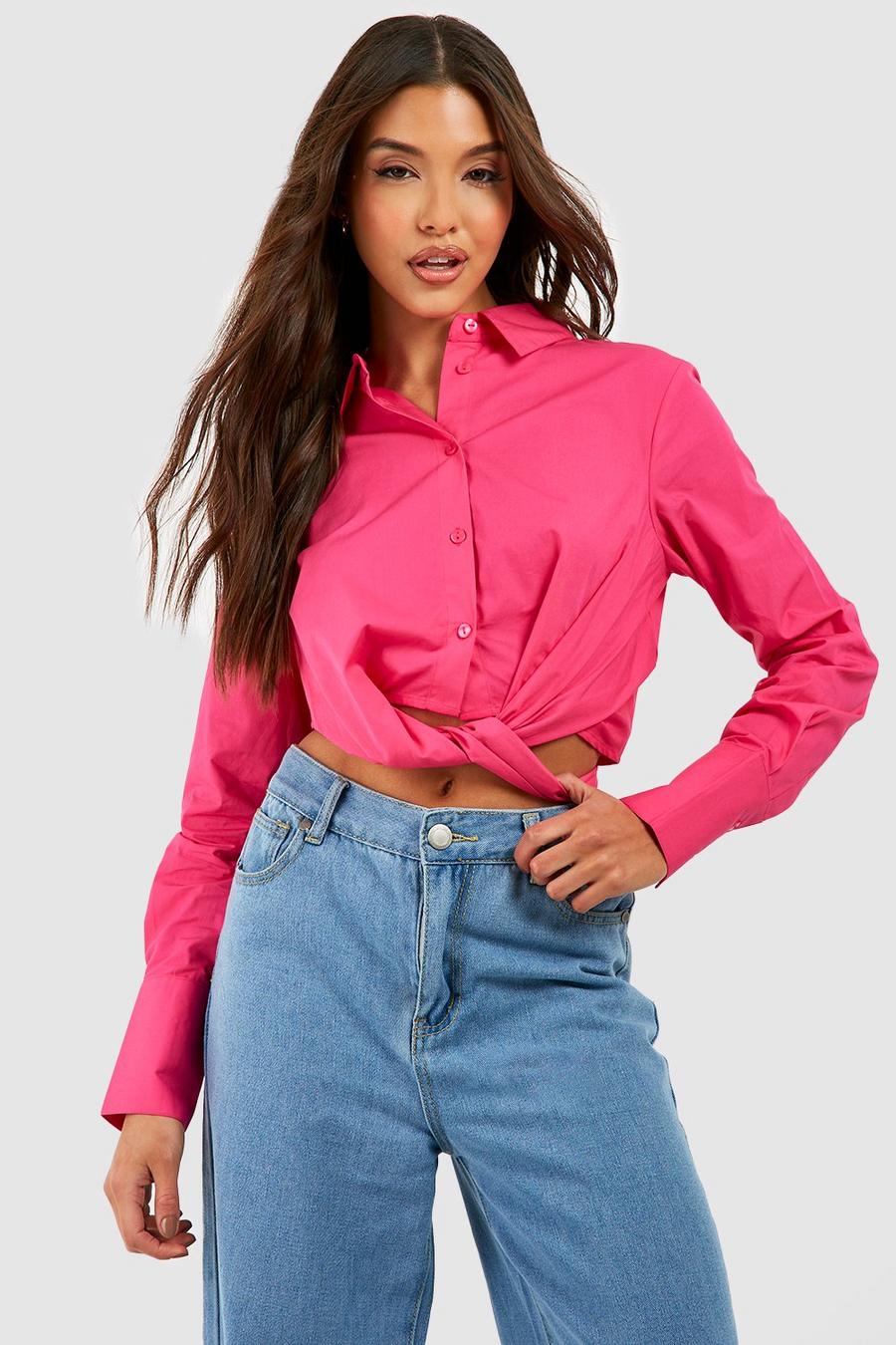 Hot pink Crop Wrap Front Shirt