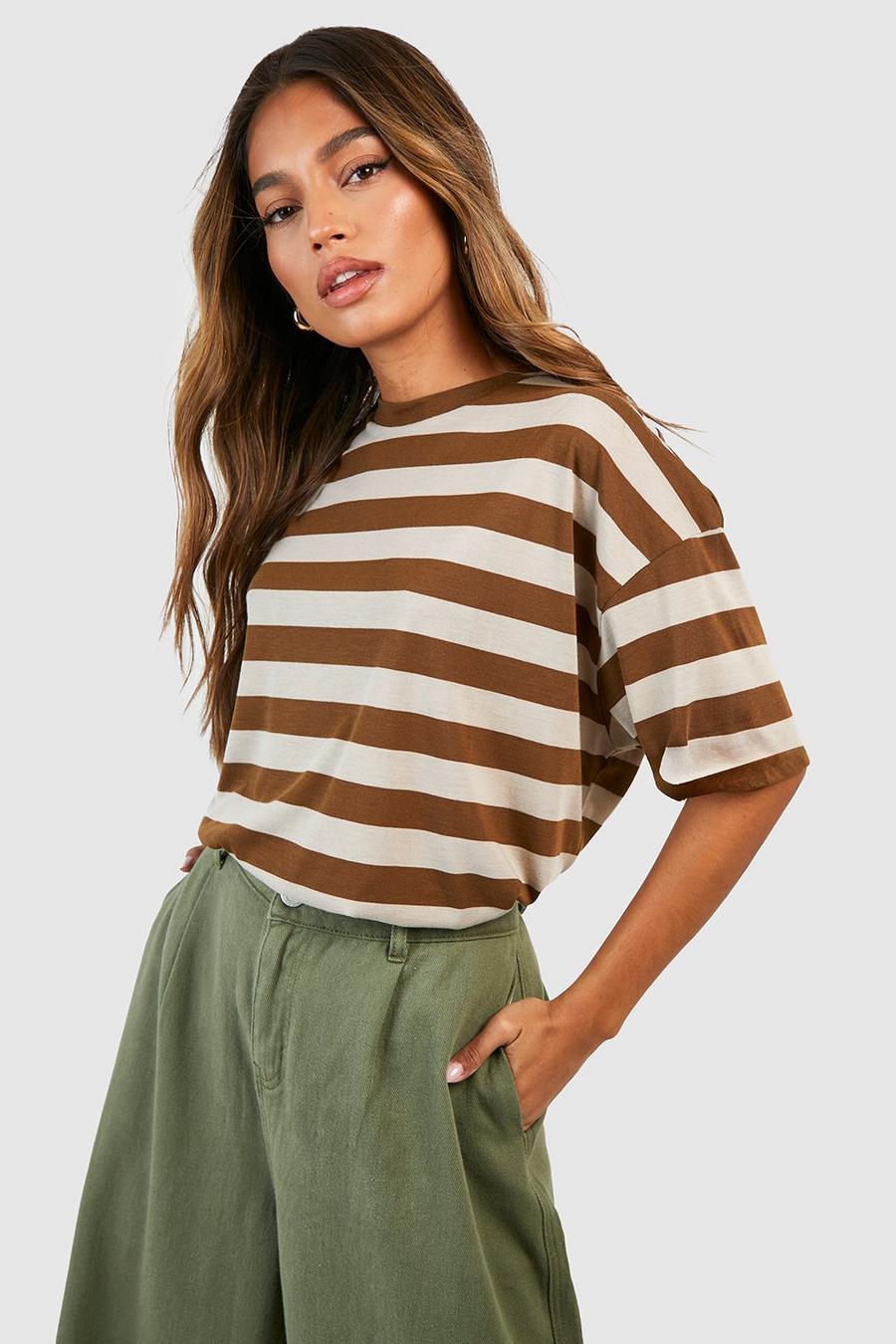 Chocolate Wide Stripe Oversized Tshirt  image number 1