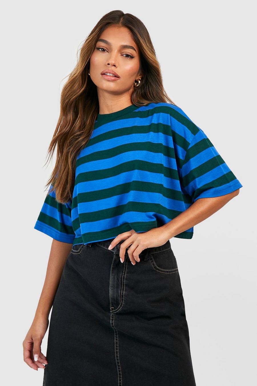Multi Wide Stripe Boxy Crop Tshirt 
