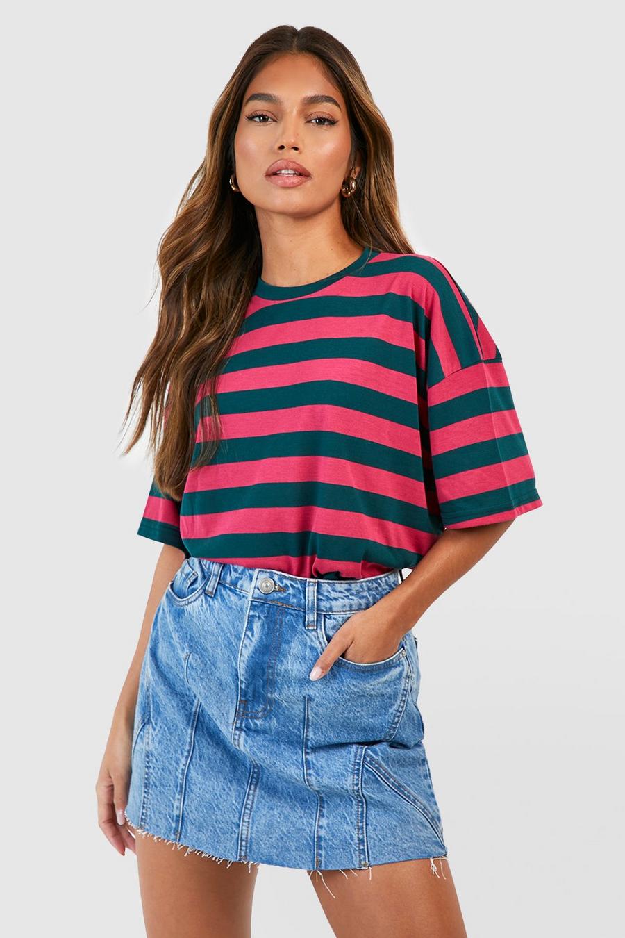 Multi Wide Stripe Colour Block Oversized Tshirt
