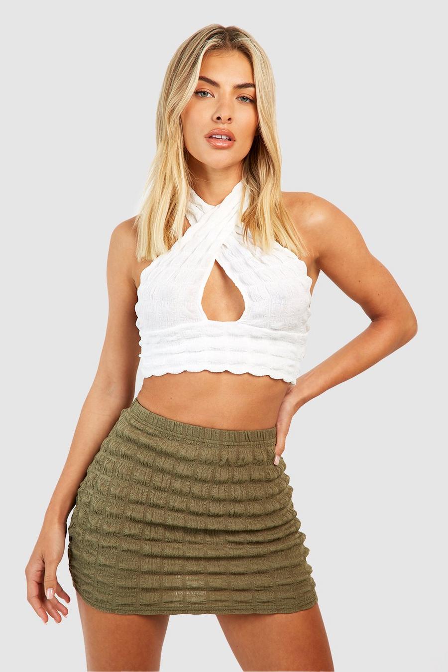 Khaki Popcorn Textured Mini Skirt