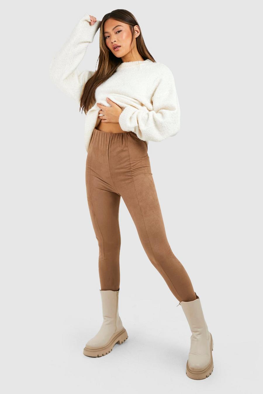 Stone Seam Front High Waisted Soft Touch Suedette Leggings