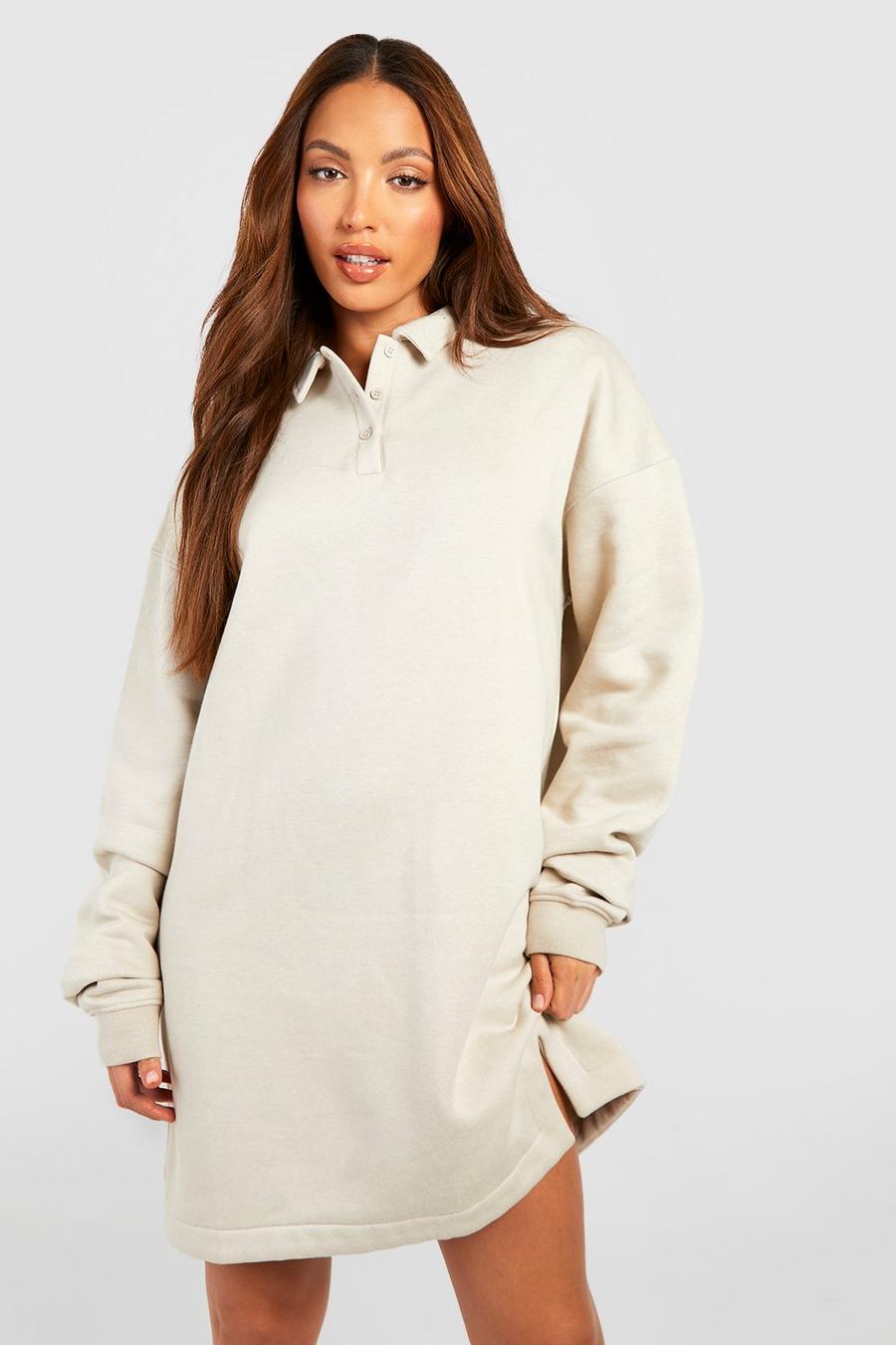 Stone Tall Rugby Collar Super Oversized Sweat Dress