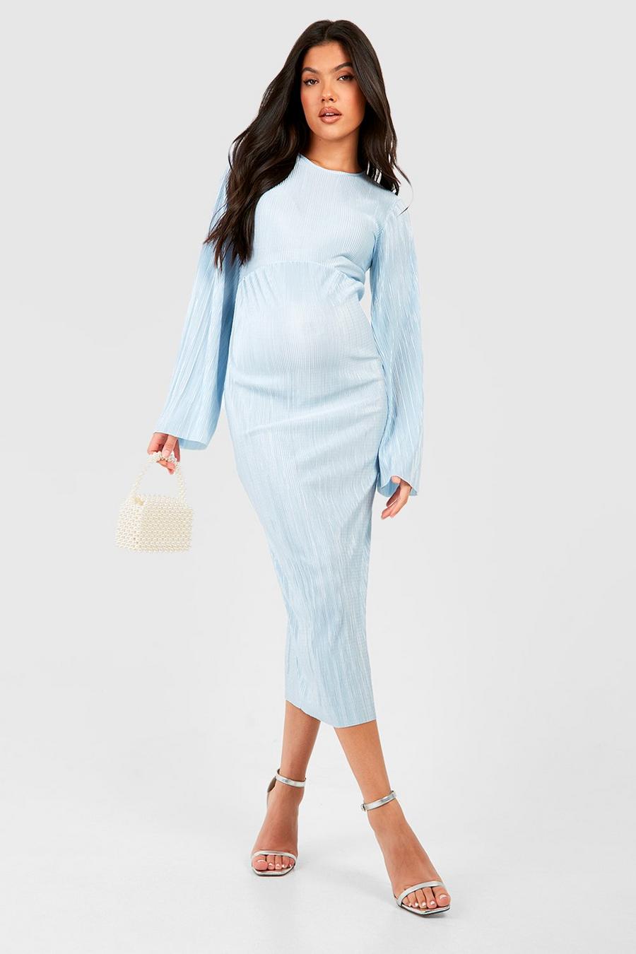 Baby blue Maternity Plisse Batwing Midi Dress