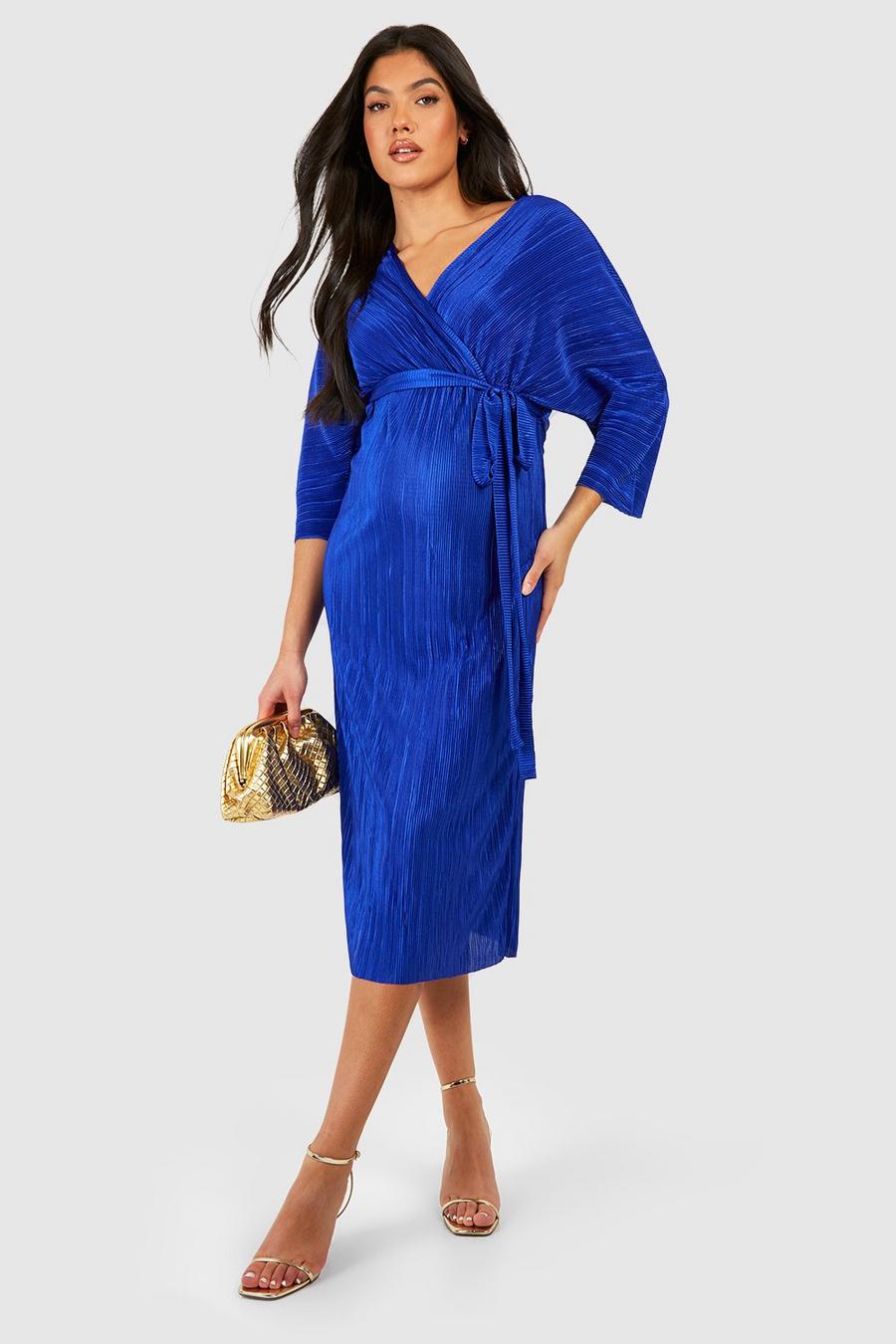 Maternité - Robe chemise de grossesse plissée, Cobalt image number 1