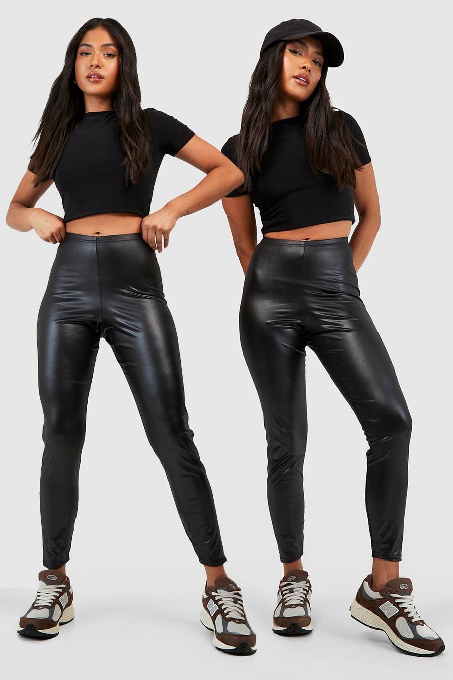 Petite 2er-Pack Leggings im Wet-Look, Black