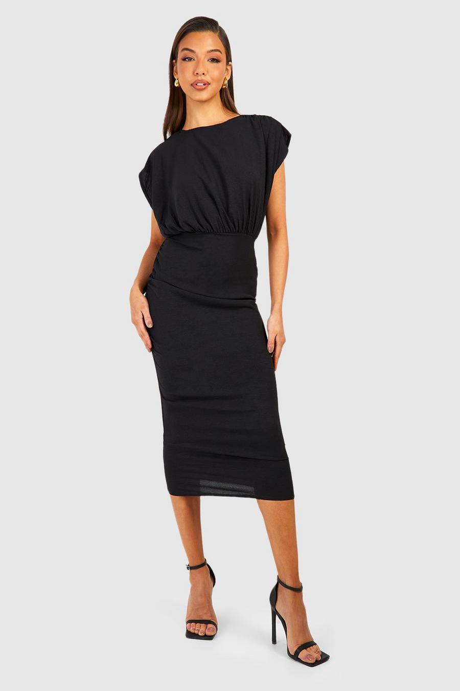 Black Short Sleeve Batwing Midaxi Dress