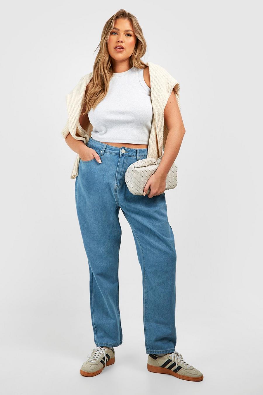 Light blue Plus High Waisted Mom Jeans image number 1
