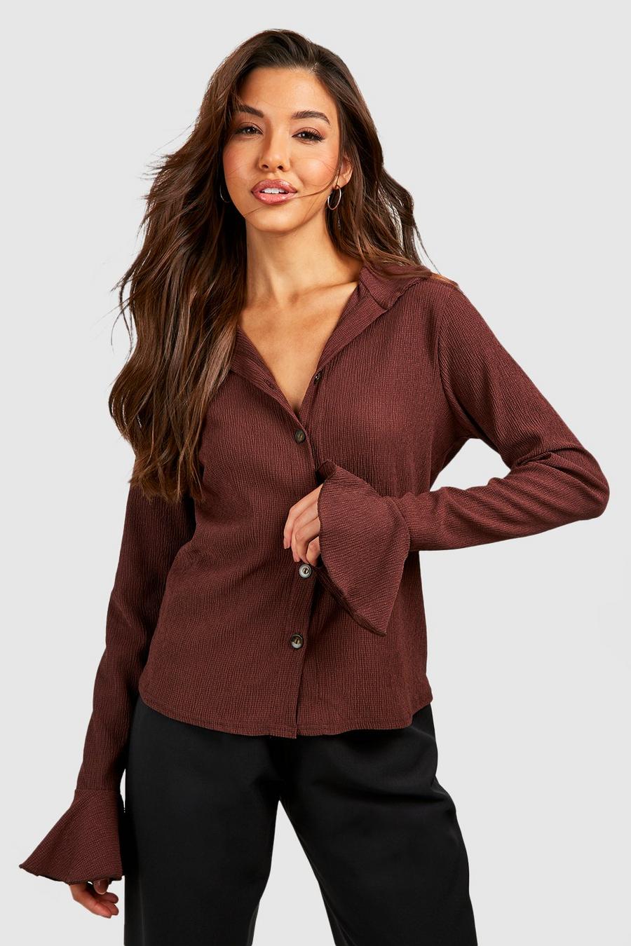 Chocolate Crinkle Textured Flare Cuff Shirt 