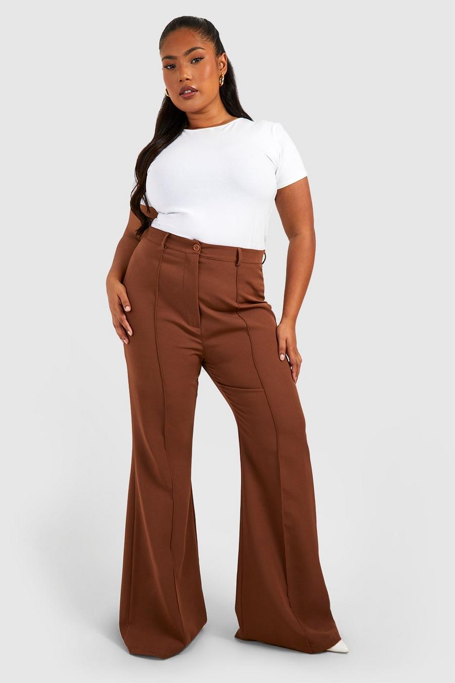 Chocolate Plus Woven Seam Detail Tailored Flare Pants