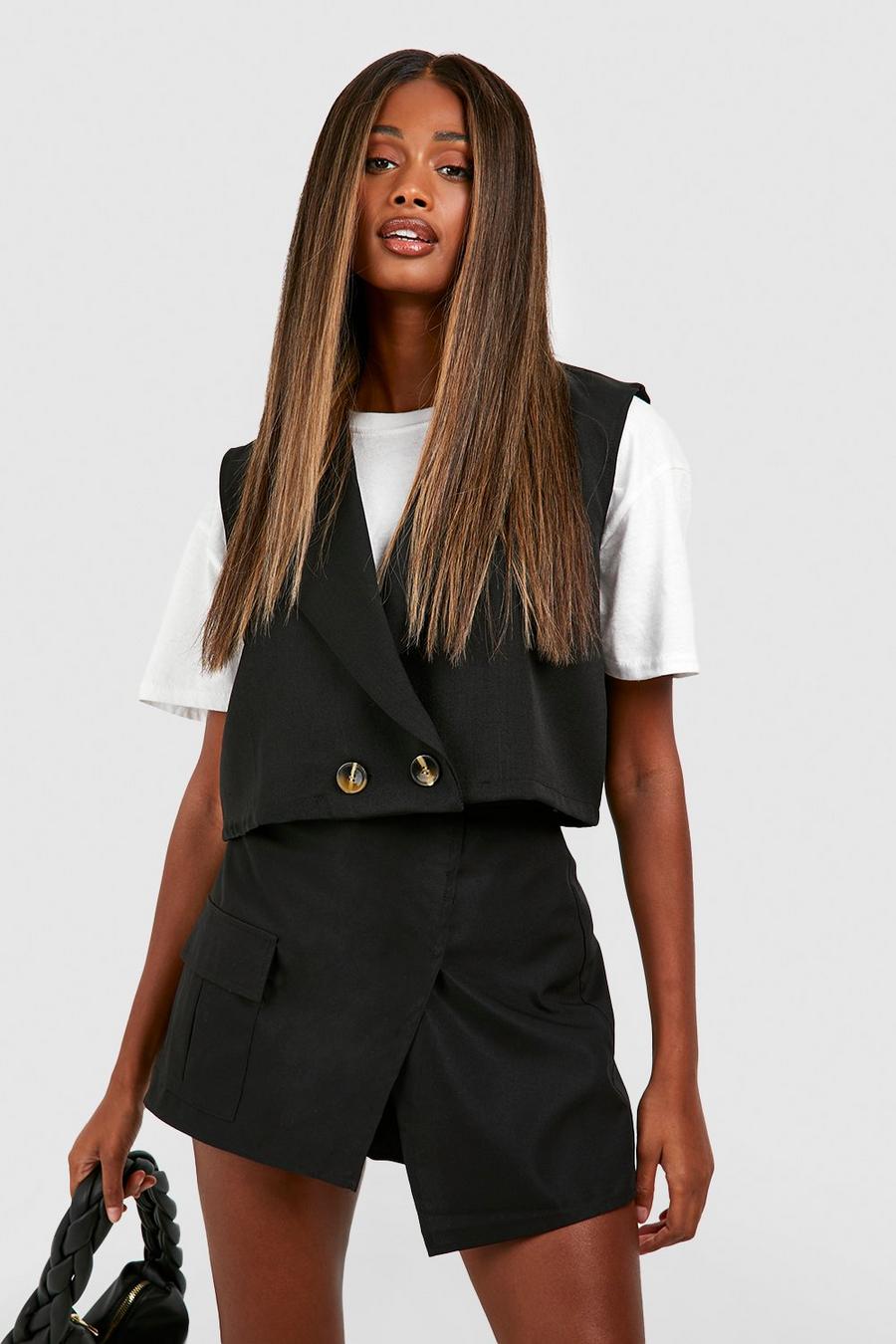 Black Asymmetrische Skorts Met Utility Zakken