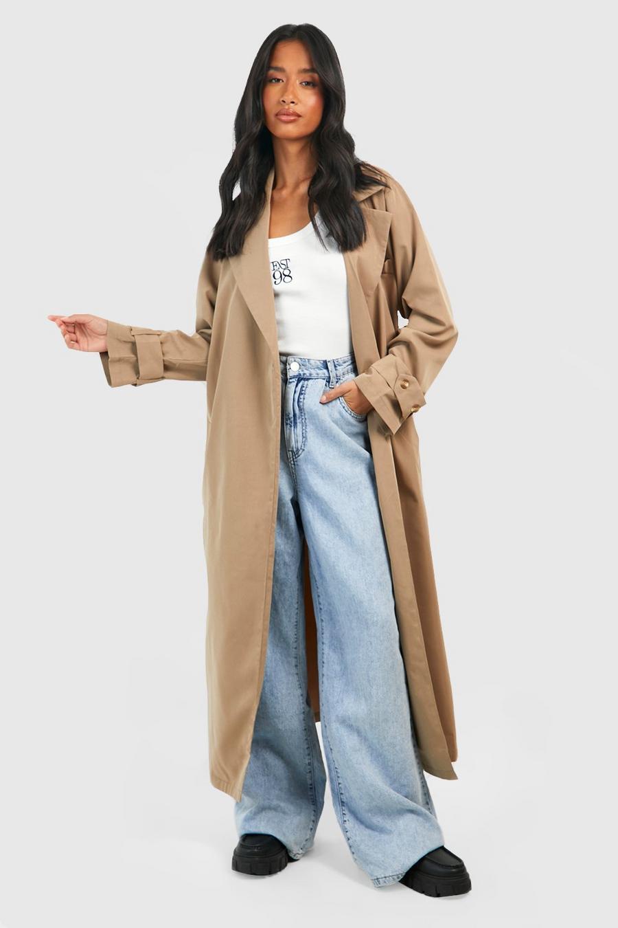 Light khaki Petite Lång trenchcoat med dekorativt spänne