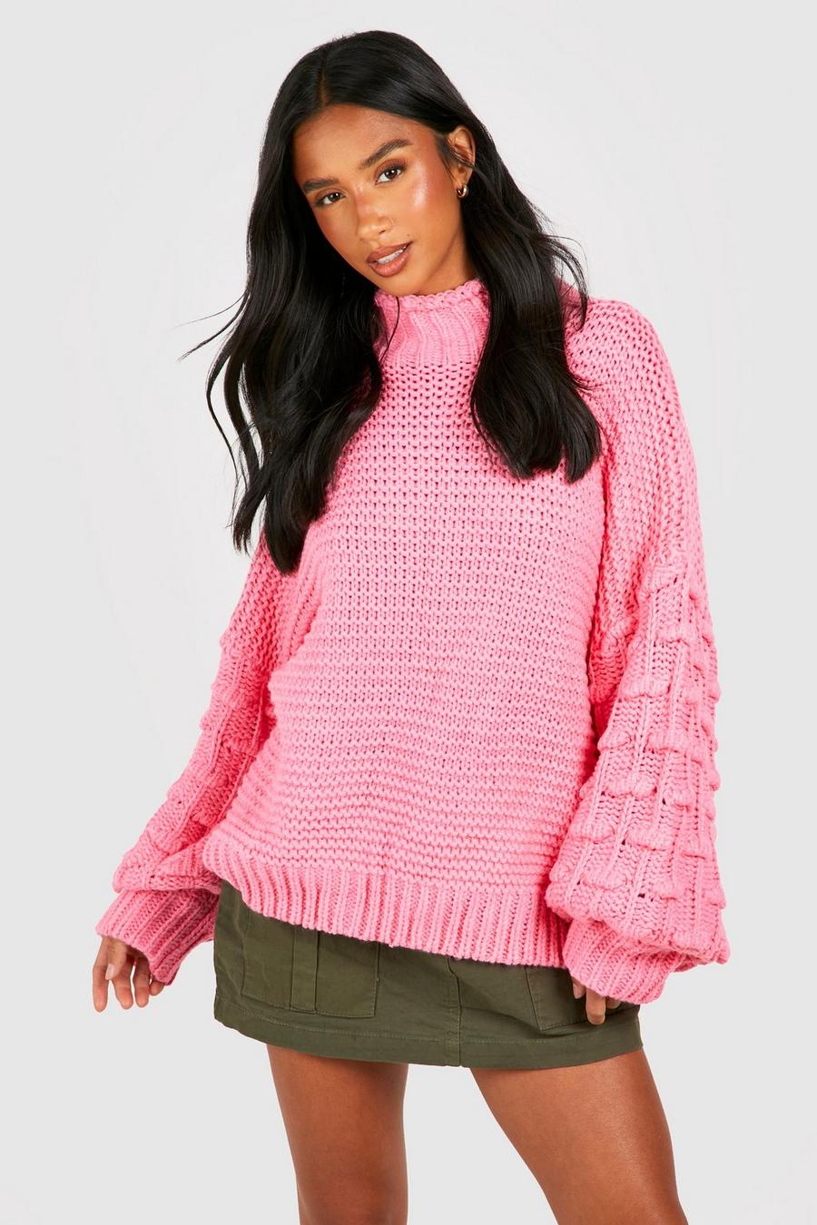 Maglione Petite in maglia spessa con bolle in rilievo, Pink