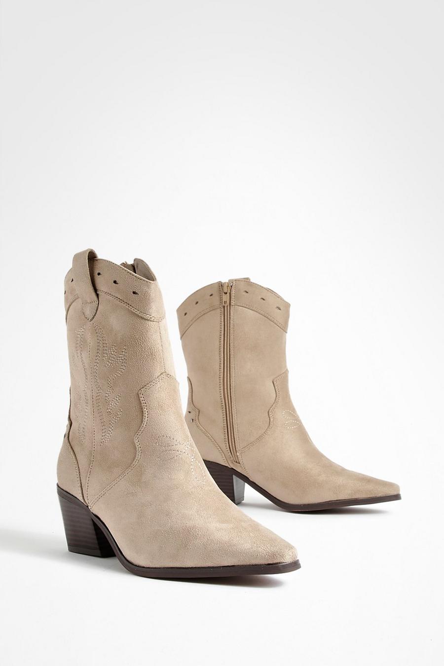 Taupe LEATHER ANKLE BOOT BUCKLE STRAP FEATURE