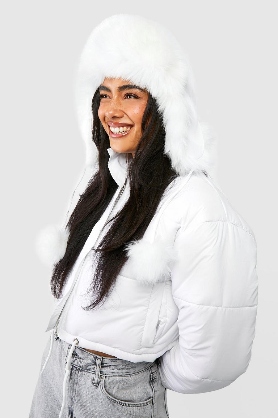 Cream Faux Fur Ski Hat  image number 1