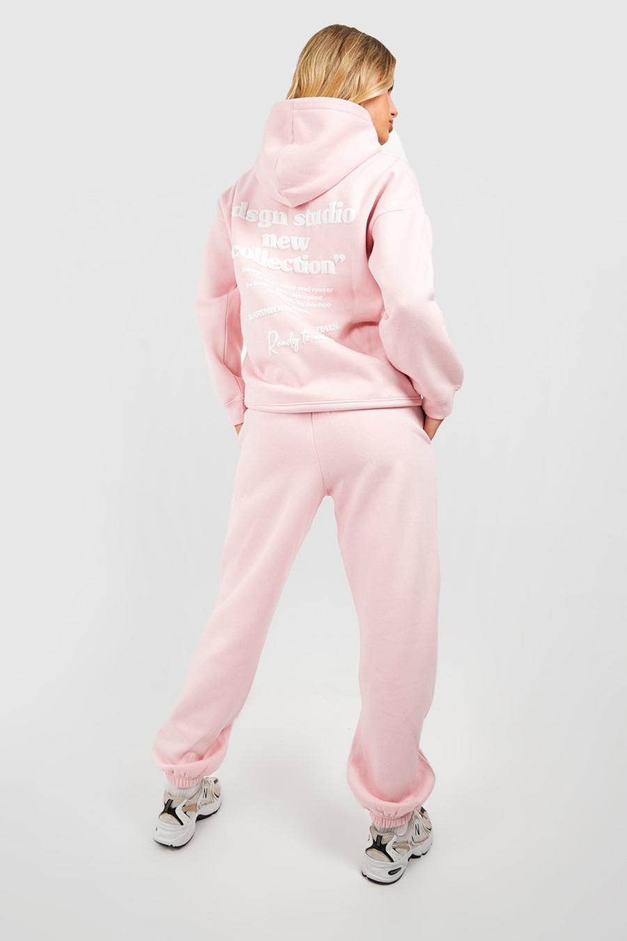Trainingsanzug mit Dsgn Studio Slogan und Kapuze, Light pink