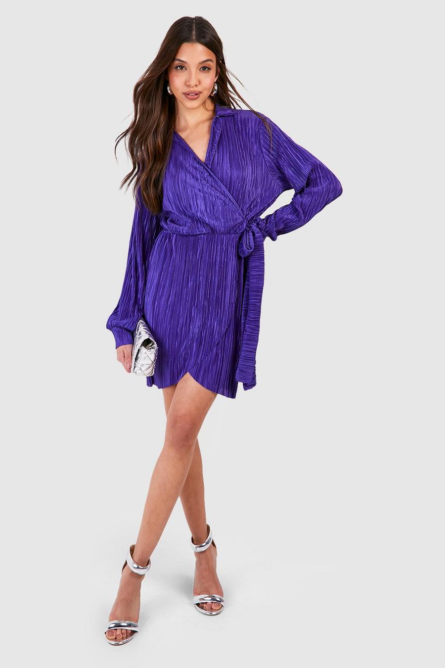 Plissee Wickel-Hemdkleid, Purple