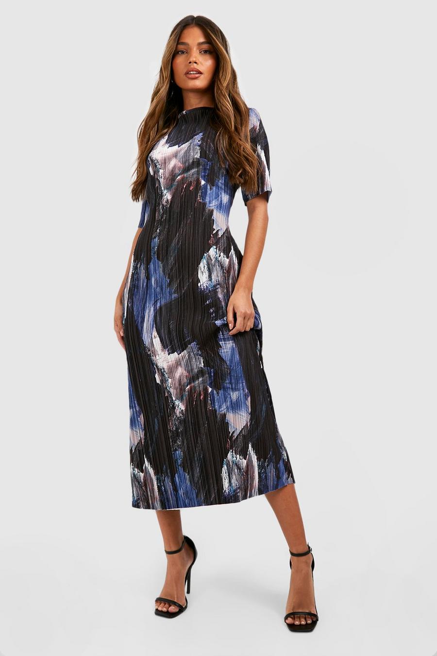Multi Abstract Plisse Midaxi T-shirt Dress