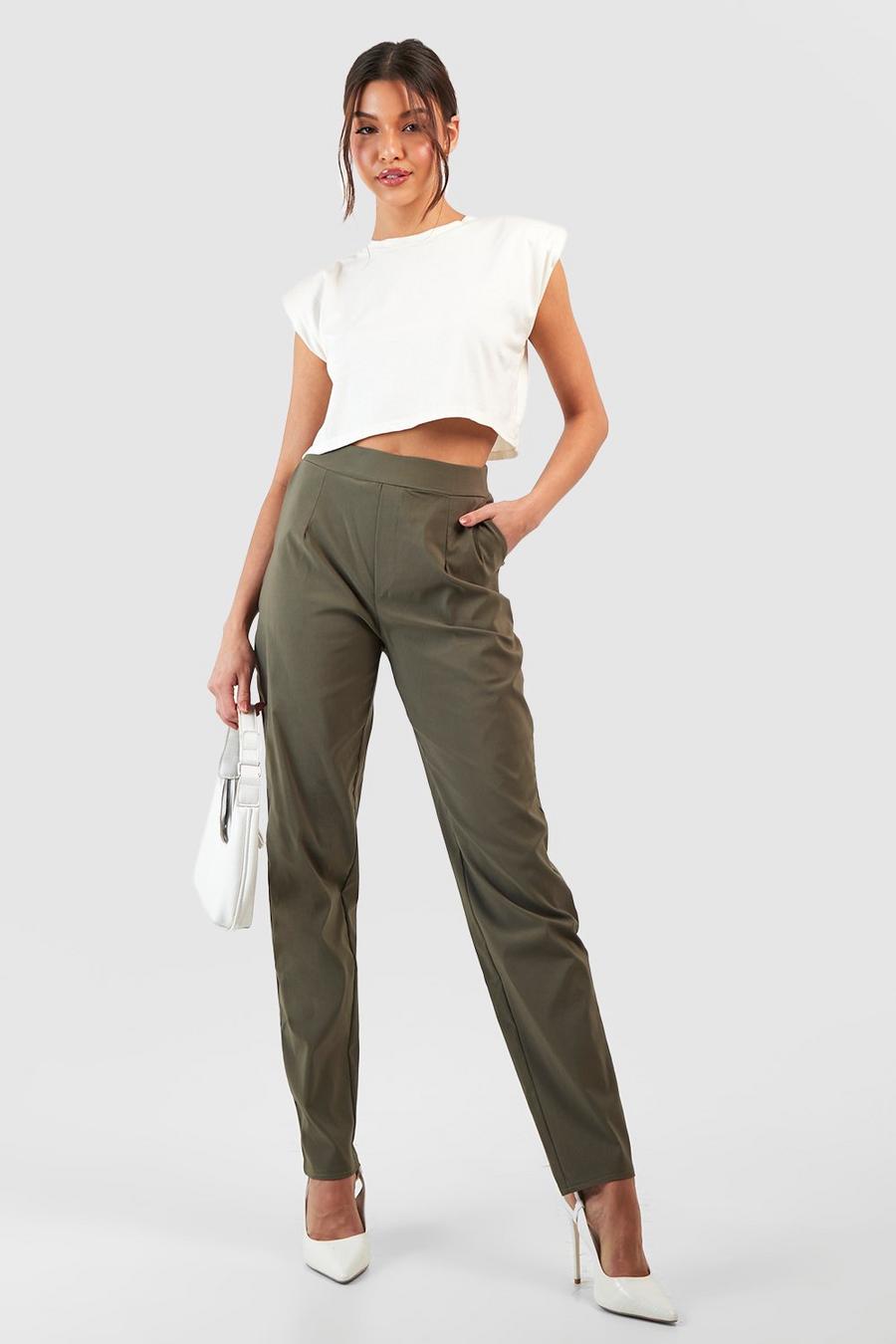 Khaki Super Stretch Tapered Tailored Pants