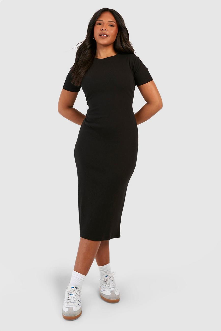 Black Plus Cotton Short Sleeve Midi Dress image number 1