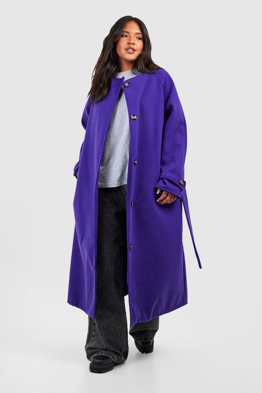 Cappotto maxi Plus Size effetto lana in twill con cintura, Purple