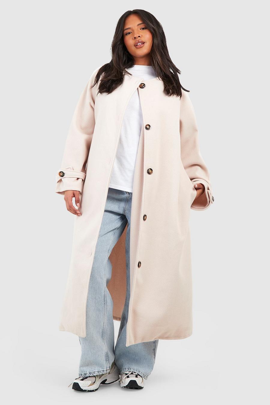 Stone Plus Twill Wool Look Belted Maxi Coat