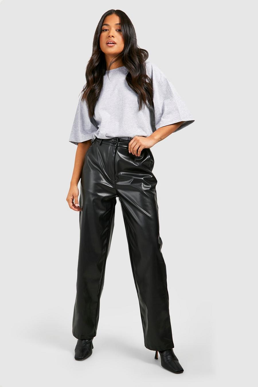 Black Petite Faux Leather Tailored Straight Leg Trouser image number 1