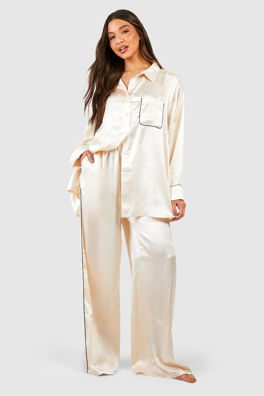 Set pigiama oversize con cordoncino, Cream image number 1