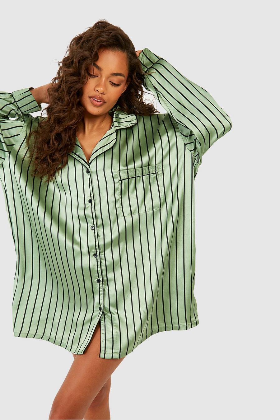 Green Stripe Oversized Night Shirt image number 1