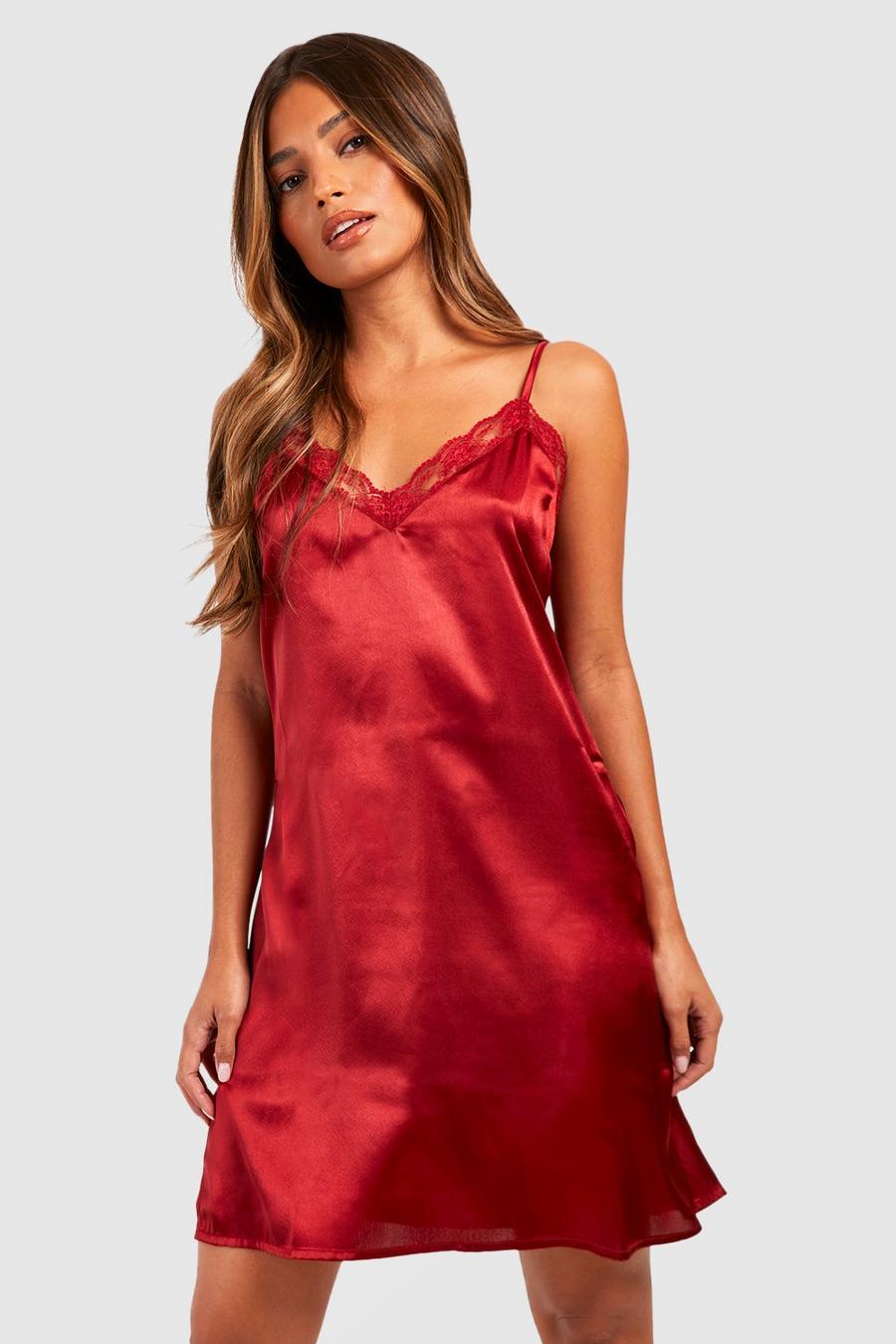 Red Lace Trim Night Dress image number 1