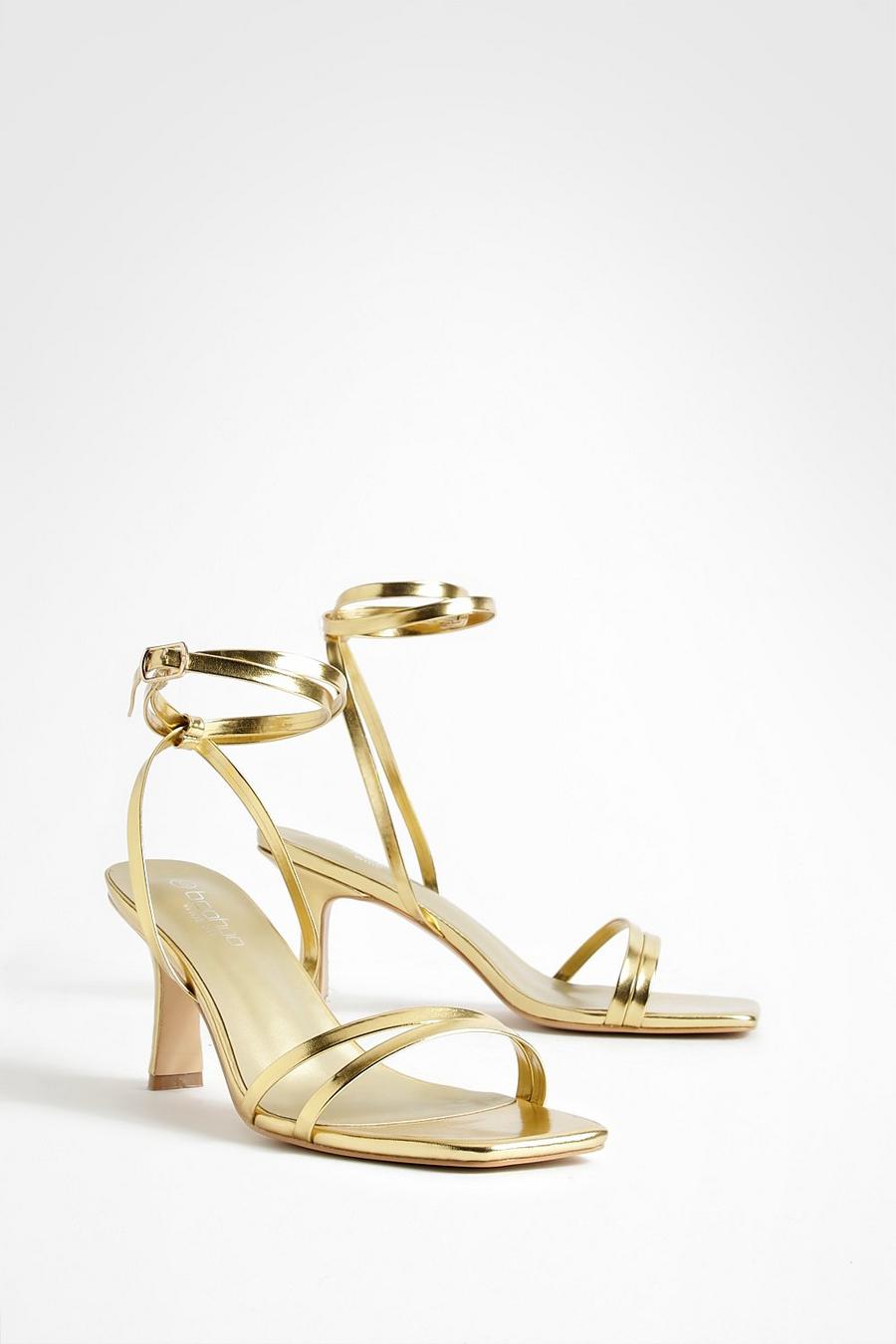 Gold Wide Width Double Strap Flat Heel Sandals