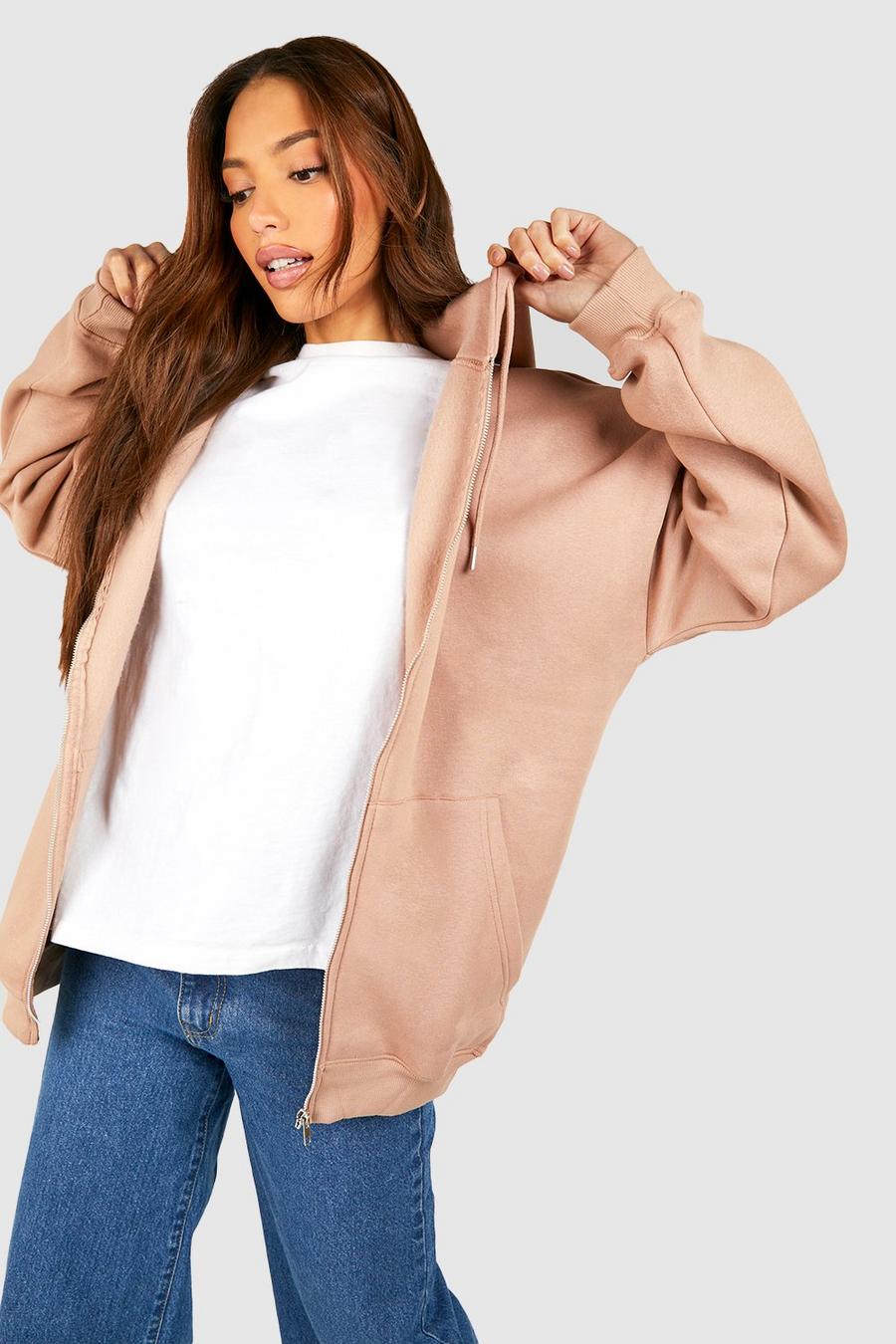 Taupe Tall Hoodie med dragkedja