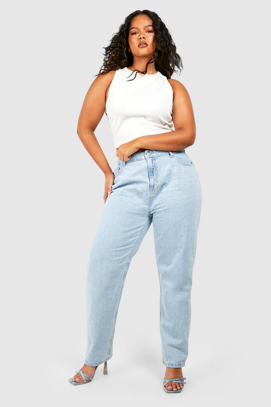 Bleach wash Plus Mom Jeans Met Hoge Taille