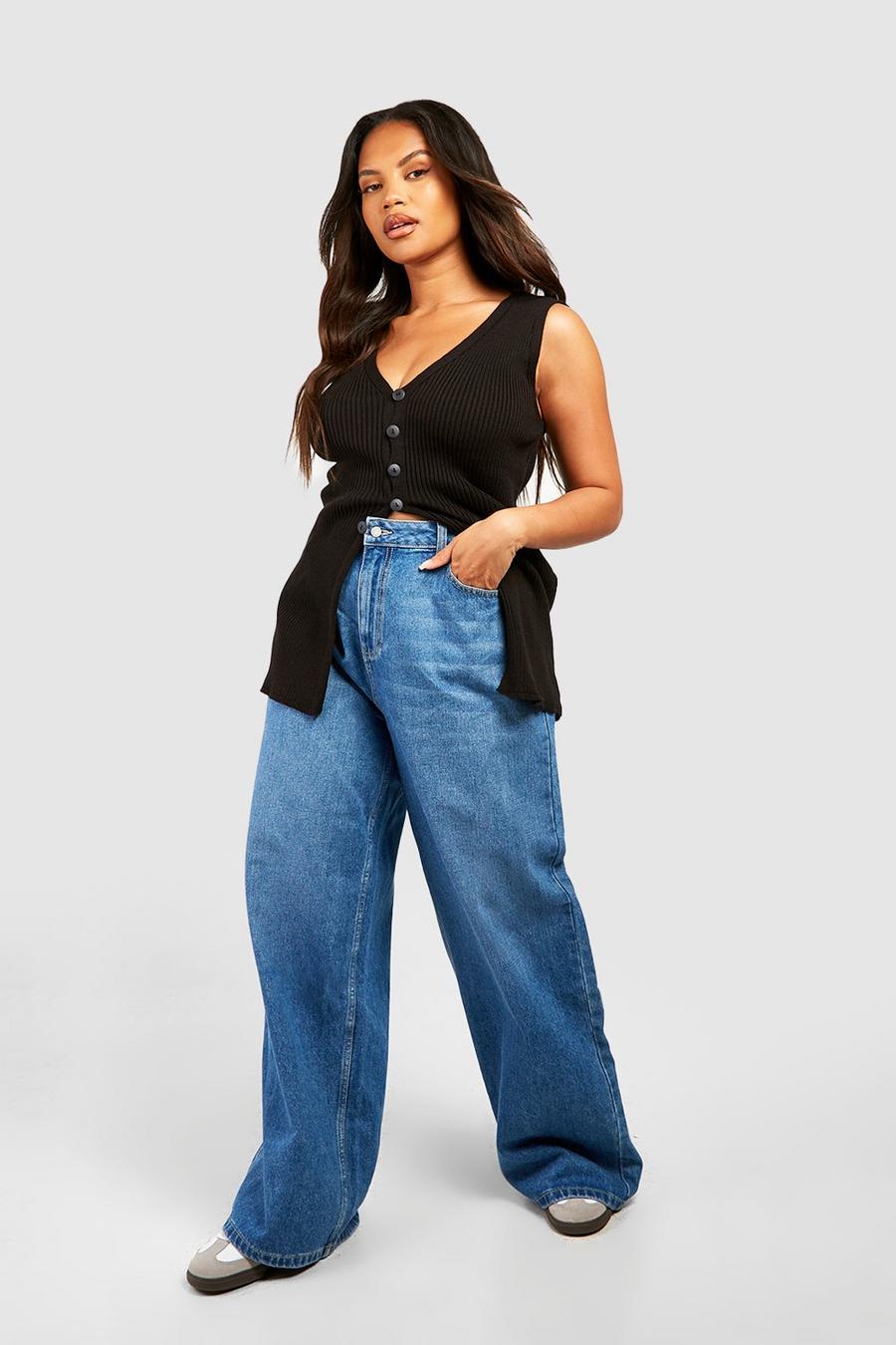 Mid blue Plus Mom Jeans Met Hoge Taille