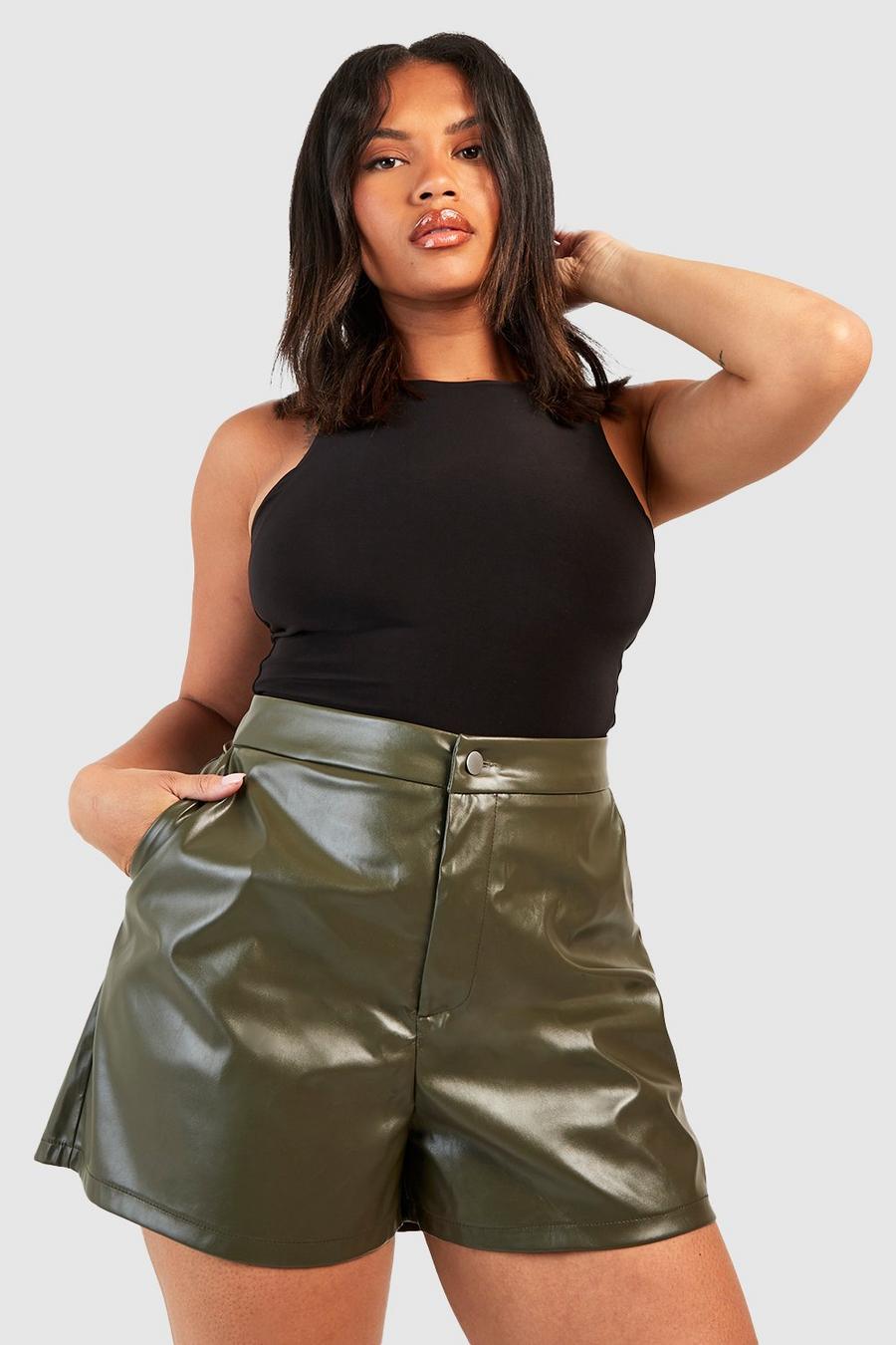 Grande taille - Short en simili, Khaki